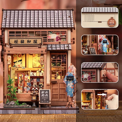 Nahaufnahme des Book Nook - Sakura O Kimono Shop mit reichhaltigen Details