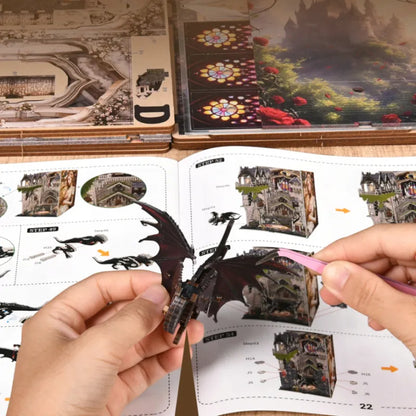 Detailansicht des Book Nook - Sleeping Beauty mit präzise geschnittenen Holzteilen aus hochwertigem Material