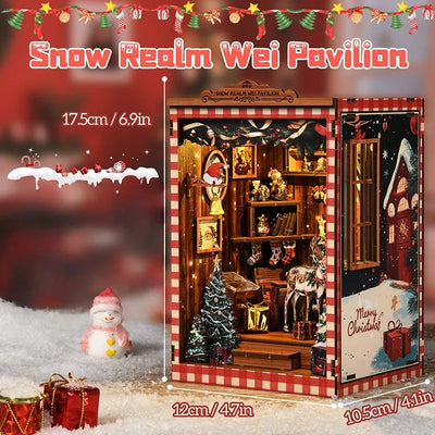 Snow Realm Pavilion con vista frontale e laterale e misure 17,5, 12 e 10,5 cm