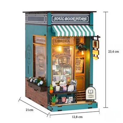 Diagramma metrico di Soul Bookstore con insegna Libreria e misure 21, 12,8 e 23,4 cm