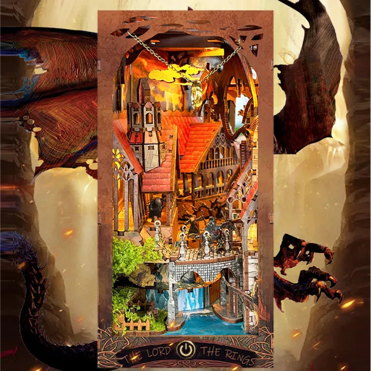 Booknook - Spirit Valley of the Magic Ring | inspiriert von Herr der Ringe Vorderansicht mit detaillierter Architektur