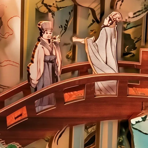 Su Dongpo's Life montato con paesaggio cinese disposto su più livelli