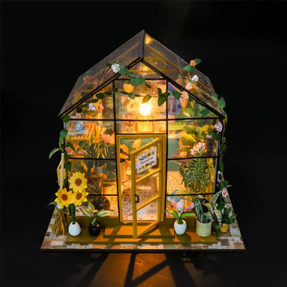 Book Nook - Sunshine Flower House stimmungsvolle Beleuchtung in einem abgedunkelten Raum