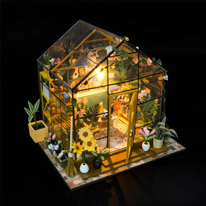 Book Nook - Sunshine Flower House stimmungsvolle Beleuchtung in einem abgedunkelten Raum