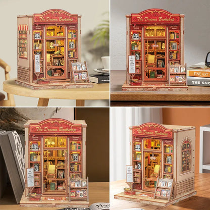 Nahaufnahme des Book Nook - The Drama Bookshop mit reichhaltigen Details