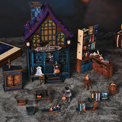 Detailansicht des Book Nook - The Magical Night Of The Castle mit präzise geschnittenen Holzteilen aus hochwertigem Material