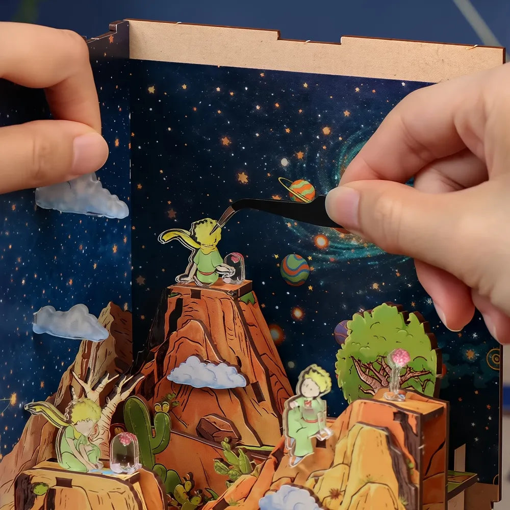 Montage des kleinen Prinzen vor dem Galaxiehintergrund