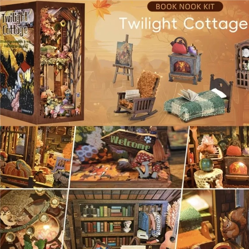 Panoramica illustrata degli arredi e dei dettagli del cottage autunnale