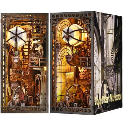 Book Nook - Uncle Peter’s Warehouse Gesamtansicht mit präzise geschnittenen Holzteilen und hochwertiger Verarbeitung
