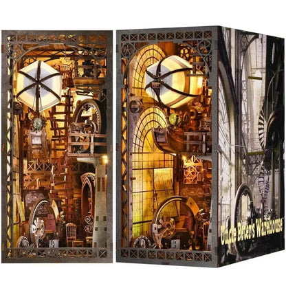 Book Nook - Uncle Peter’s Warehouse Gesamtansicht mit präzise geschnittenen Holzteilen und hochwertiger Verarbeitung
