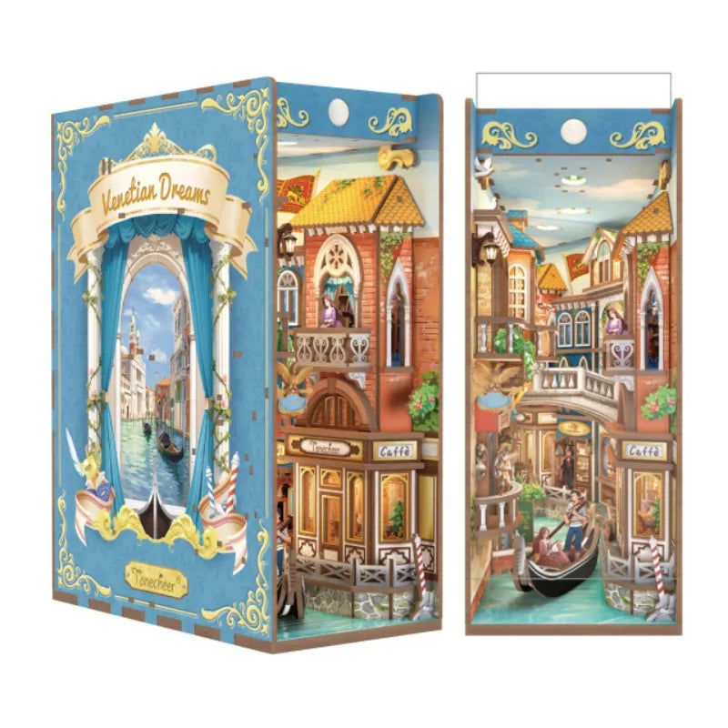 Book Nook - Venetian Dreams Gesamtansicht mit präzise geschnittenen Holzteilen und hochwertiger Verarbeitung