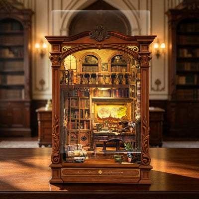 Vintage Archive mit transparenter Staubschutzscheibe vor der Bibliothek