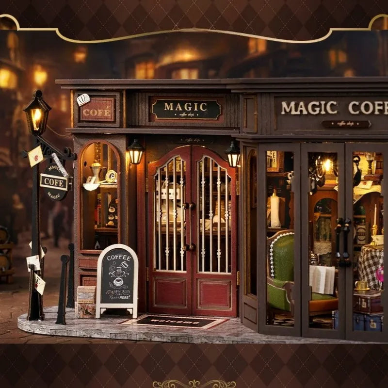 Nahaufnahme des Miniatur Haus - Vintage Coffee Shop mit reichhaltigen Details
