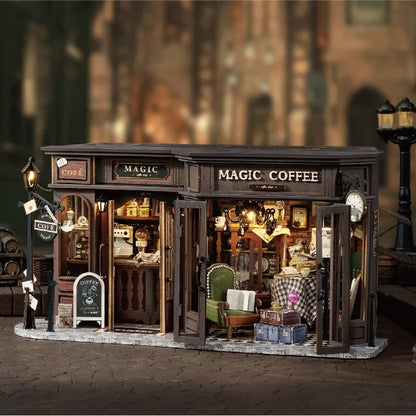 Miniatur Haus - Vintage Coffee Shop Gesamtansicht mit detaillierter Szenerie