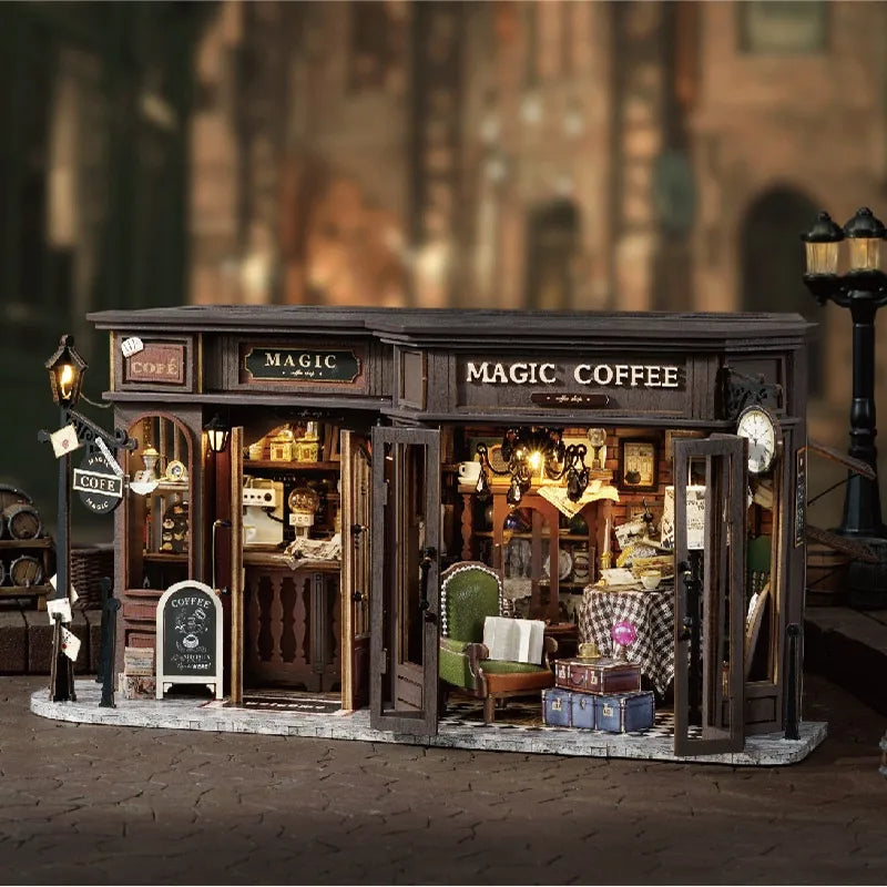 Miniatur Haus - Vintage Coffee Shop Gesamtansicht mit detaillierter Szenerie