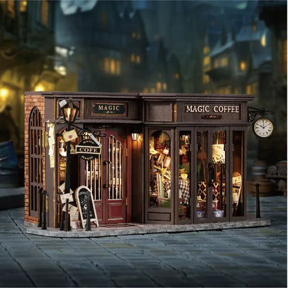 Miniatur Haus - Vintage Coffee Shop Gesamtansicht mit detaillierter Szenerie