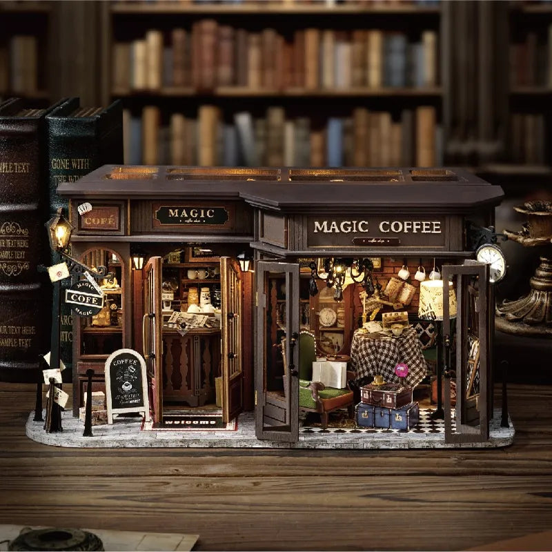 Miniatur Haus - Vintage Coffee Shop Gesamtansicht mit detaillierter Szenerie