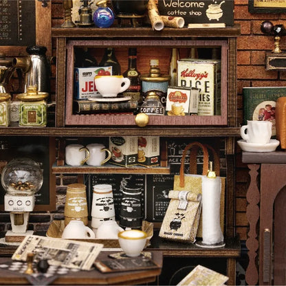 Detailansicht eines dekorativen Elements im Miniatur Haus - Vintage Coffee Shop mit feinen Details