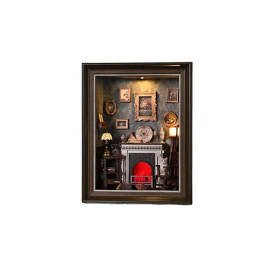 DIY 3D-Bilderrahmen Bausatz - Kaminhaus | Miniatur Diorama Gesamtansicht mit präzise geschnittenen Holzteilen und hochwertiger Verarbeitung