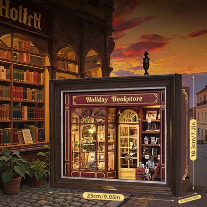 DIY 3D-Bilderrahmen Bausatz - Street CornerHoliday bookstore mit detaillierten Abmessungen