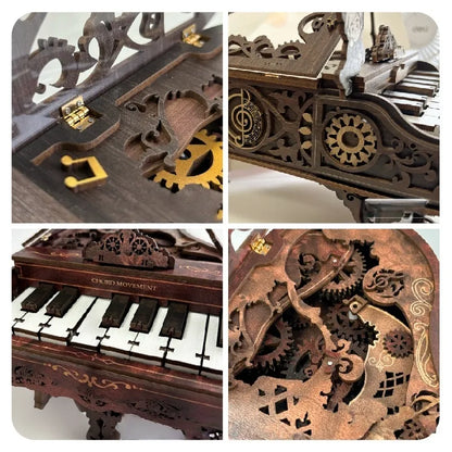 Detailansicht eines dekorativen Elements im DIY Holz-Klavierbausatz mit feinen Details