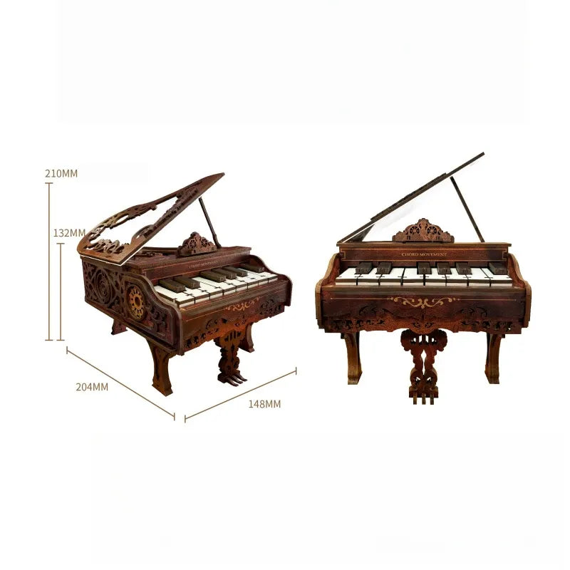 DIY Holz-Klavierbausatz mit detaillierten Abmessungen