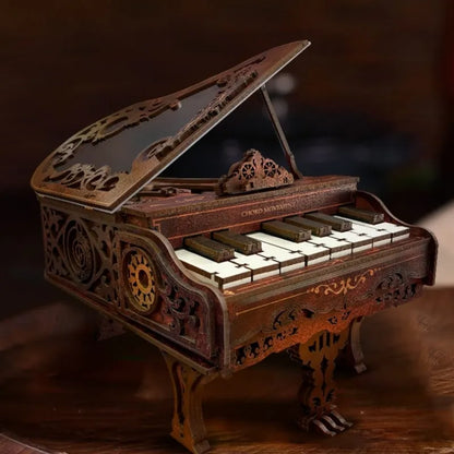 Seitliche Ansicht des DIY Holz-Klavierbausatz mit gut sichtbaren Elementen