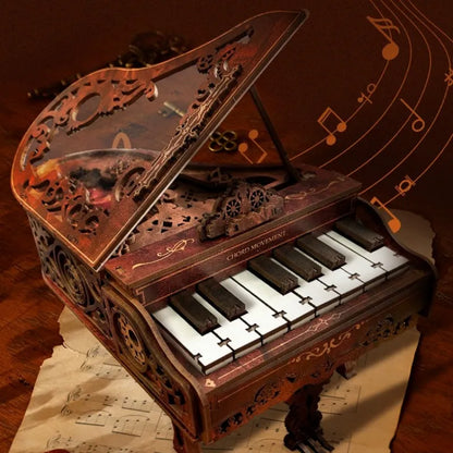 Obere Ansicht des DIY Holz-Klavierbausatz mit detaillierten Mustern und Beleuchtung