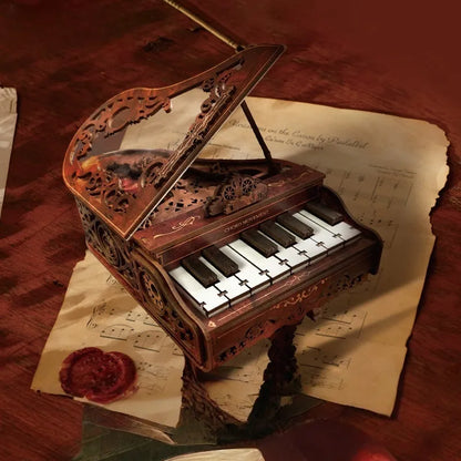 Seitliche Ansicht des DIY Holz-Klavierbausatz mit gut sichtbaren Elementen