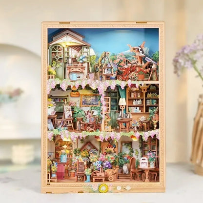 DIY Story Frame Kit - Blossom time Bookstore Gesamtansicht mit detaillierter Szenerie
