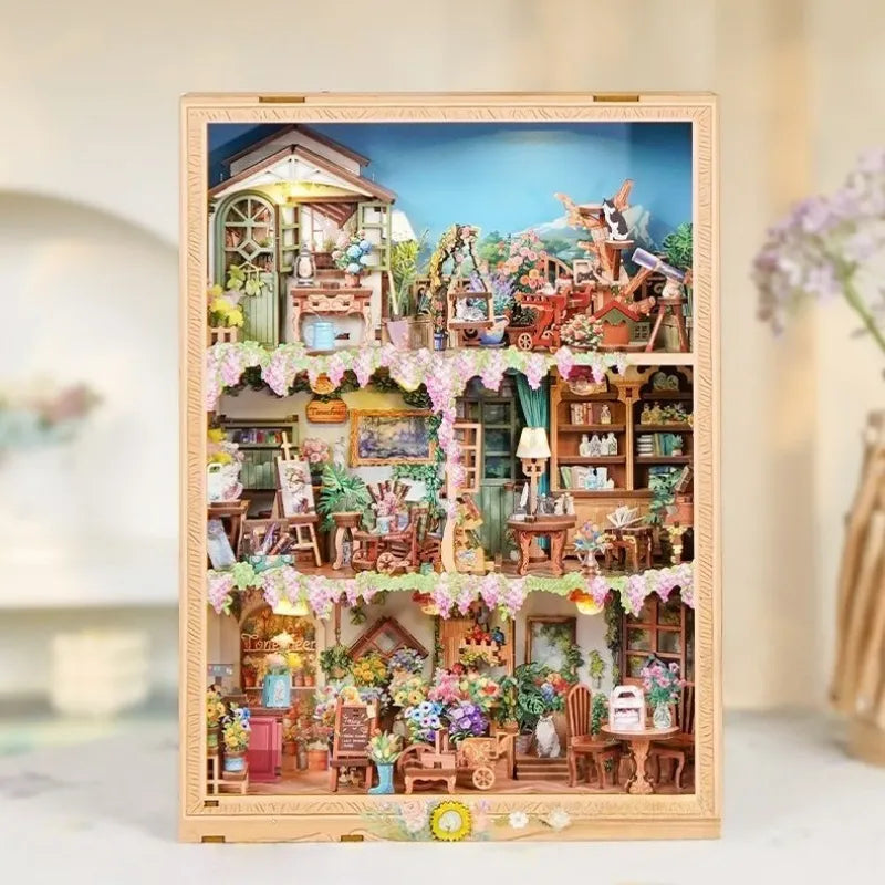 DIY Story Frame Kit - Blossom time Bookstore Gesamtansicht mit detaillierter Szenerie