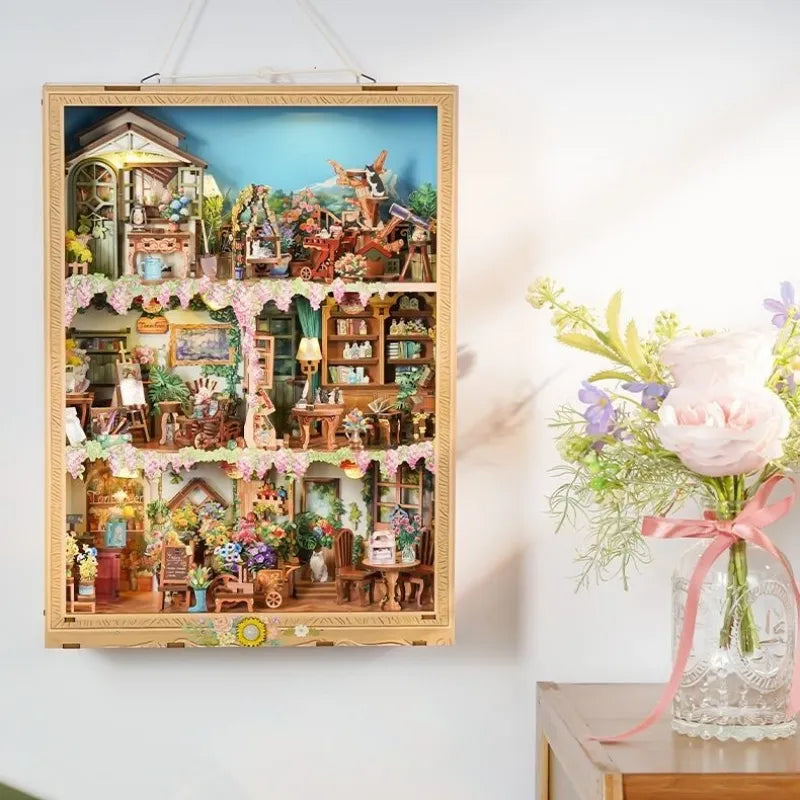 DIY Story Frame Kit - Blossom time Bookstore Gesamtansicht mit detaillierter Szenerie