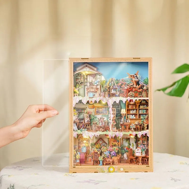 DIY Story Frame Kit - Blossom time Bookstore mit Staubschutz und langlebigem Design