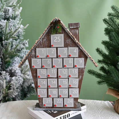 Graues Holzhaus Adventskalender Gesamtansicht mit detaillierter Szenerie