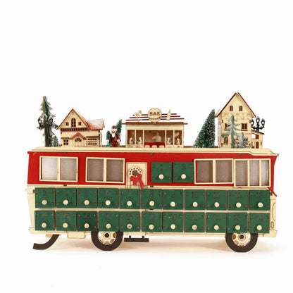 Holz-Bus-Szene Adventskalender Gesamtansicht mit detaillierter Szenerie