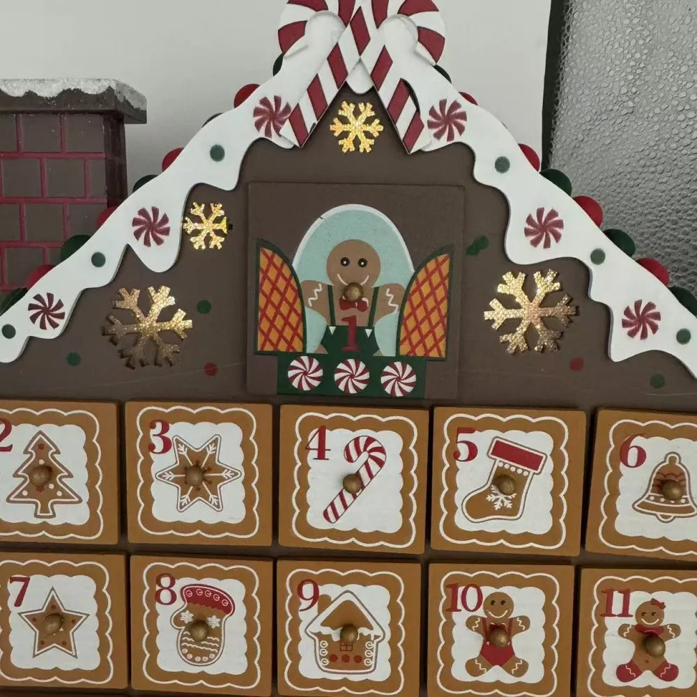 Detailansicht eines dekorativen Elements im Lebkuchen-Holzhaus Adventskalender mit feinen Details