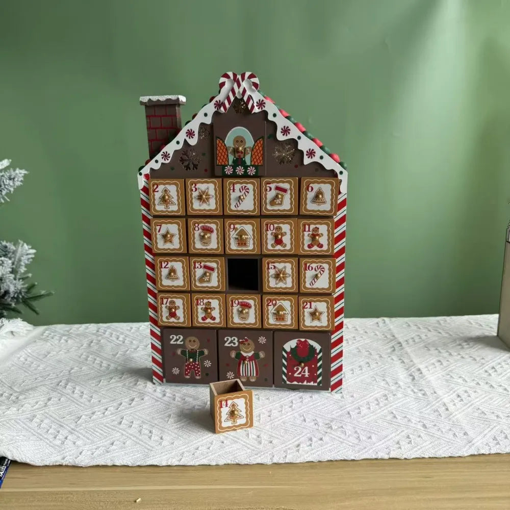 Nahaufnahme des Lebkuchen-Holzhaus Adventskalender mit reichhaltigen Details