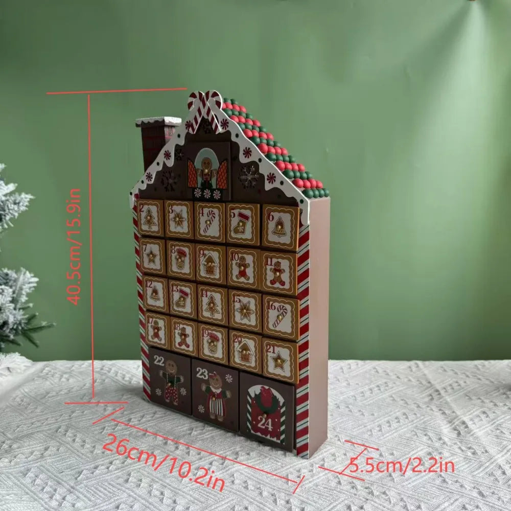 Lebkuchen-Holzhaus Adventskalender mit detaillierten Abmessungen