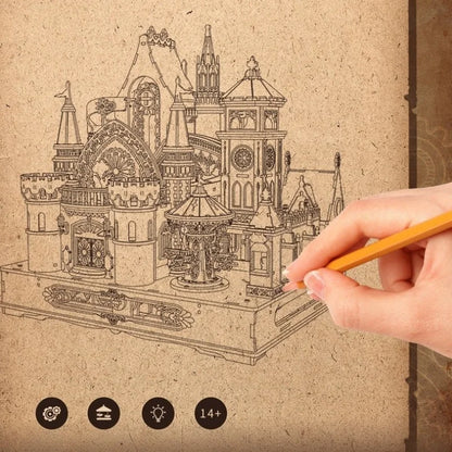 Entwurfszeichnung des Miniatur Haus Bausatz - Annecy Castle mit detaillierter Struktur