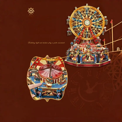 Nahaufnahme des DIY Holz-Spieluhr - Century Ferris Wheel mit reichhaltigen Details