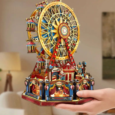 Seitliche Ansicht des DIY Holz-Spieluhr - Century Ferris Wheel mit gut sichtbaren Elementen