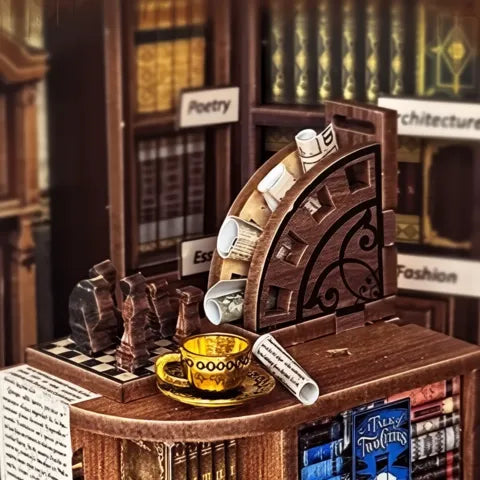 Facciata chiusa della libreria in miniatura Hoggor Bookstore