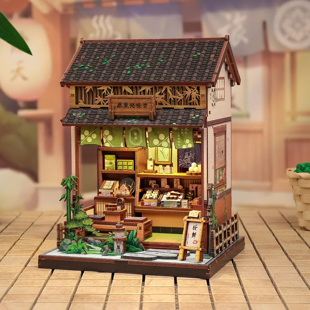 Seitliche Ansicht des Book Nook - Kanmi-dokoro Kurihara mit gut sichtbaren Elementen