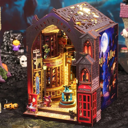 Seitliche Ansicht des Miniatur Haus Bausatz - Magic Alley mit gut sichtbaren Elementen