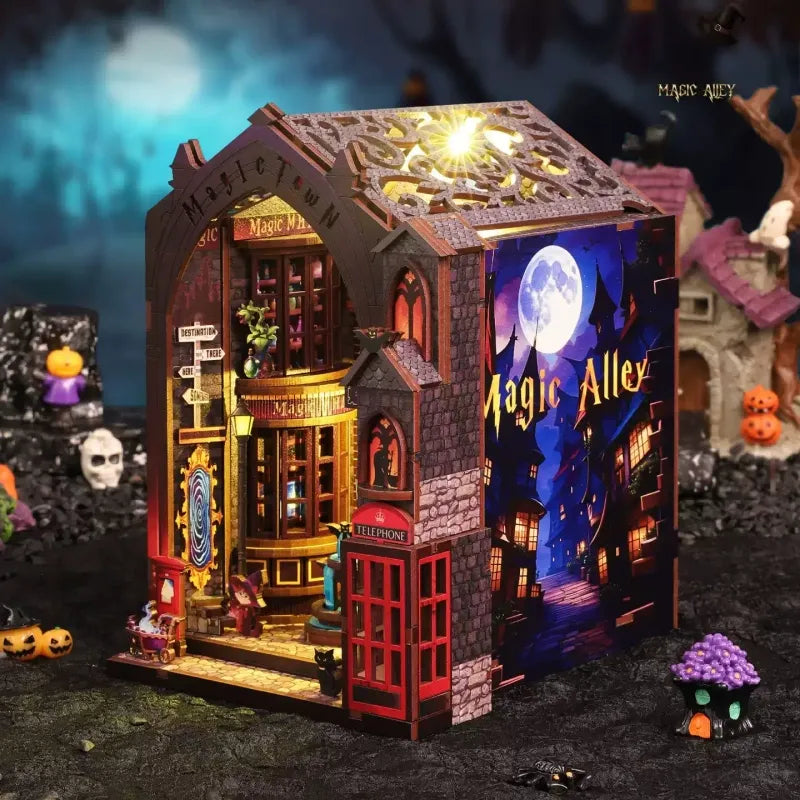 Seitliche Ansicht des Miniatur Haus Bausatz - Magic Alley mit gut sichtbaren Elementen