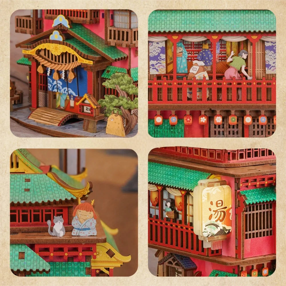 Detailansicht eines dekorativen Elements im Miniatur Haus Bausatz - Onsen Saga mit feinen Details