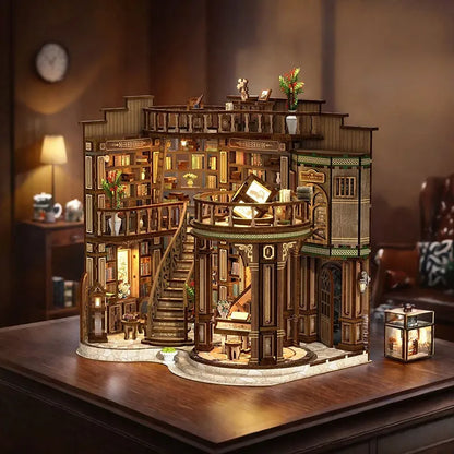 Miniatur Haus Bausatz - Qimeng Bookstore dekorativ auf einem Schreibtisch platziert