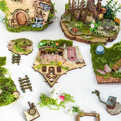 Detailansicht des Miniatur Haus Bausatz - Rowan's Treehouse mit präzise geschnittenen Holzteilen aus hochwertigem Material