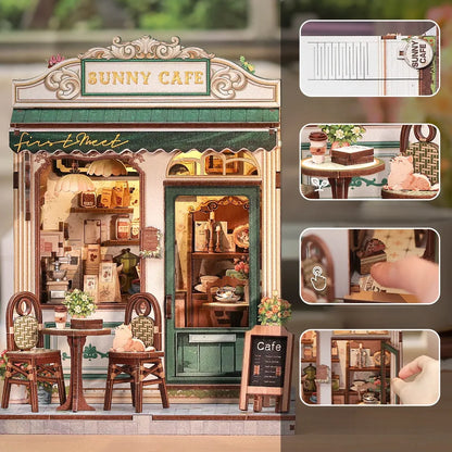 Nahaufnahme des Miniatur Haus Bausatz - Sunny Cafe mit reichhaltigen Details
