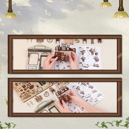 Nahaufnahme des Miniatur Haus Bausatz - Sunny Cafe mit reichhaltigen Details